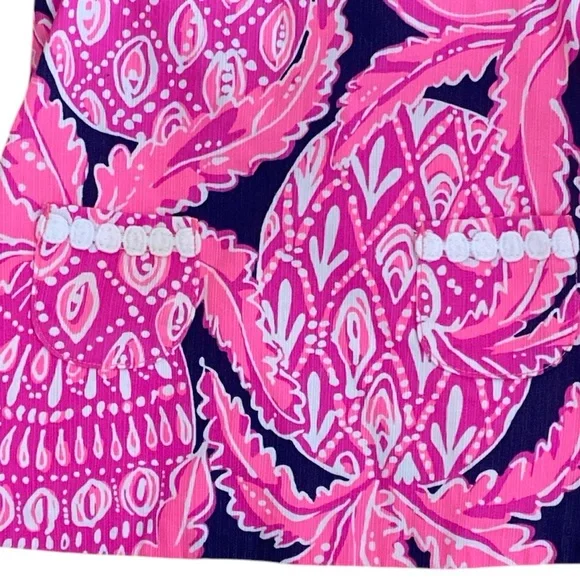 Lilly Pulitzer CoCo Safari Print Fuchsia Pink and Navy Back Button Dress - Picture 3 of 9